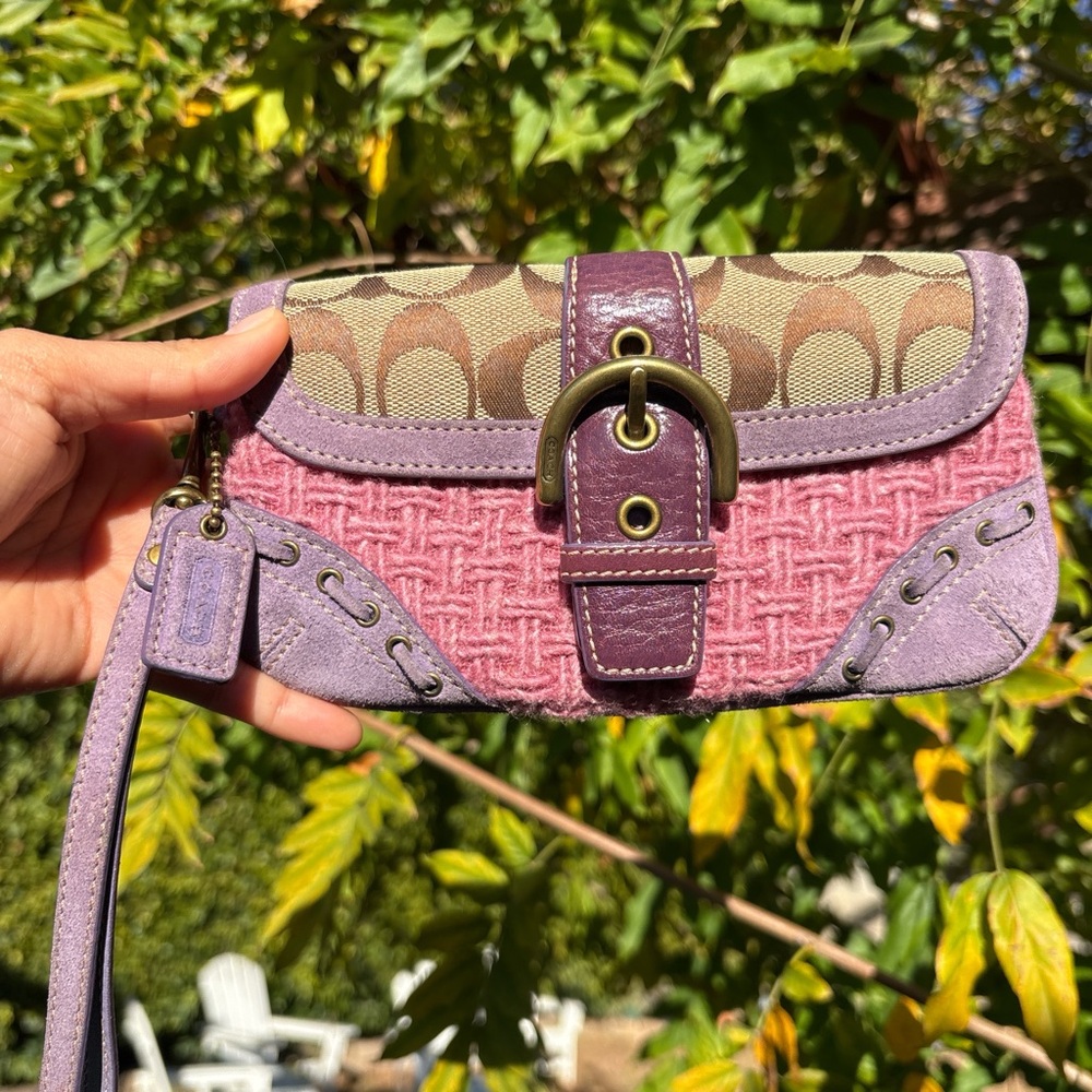 Coach Pink and Purple Wristlet Clutch